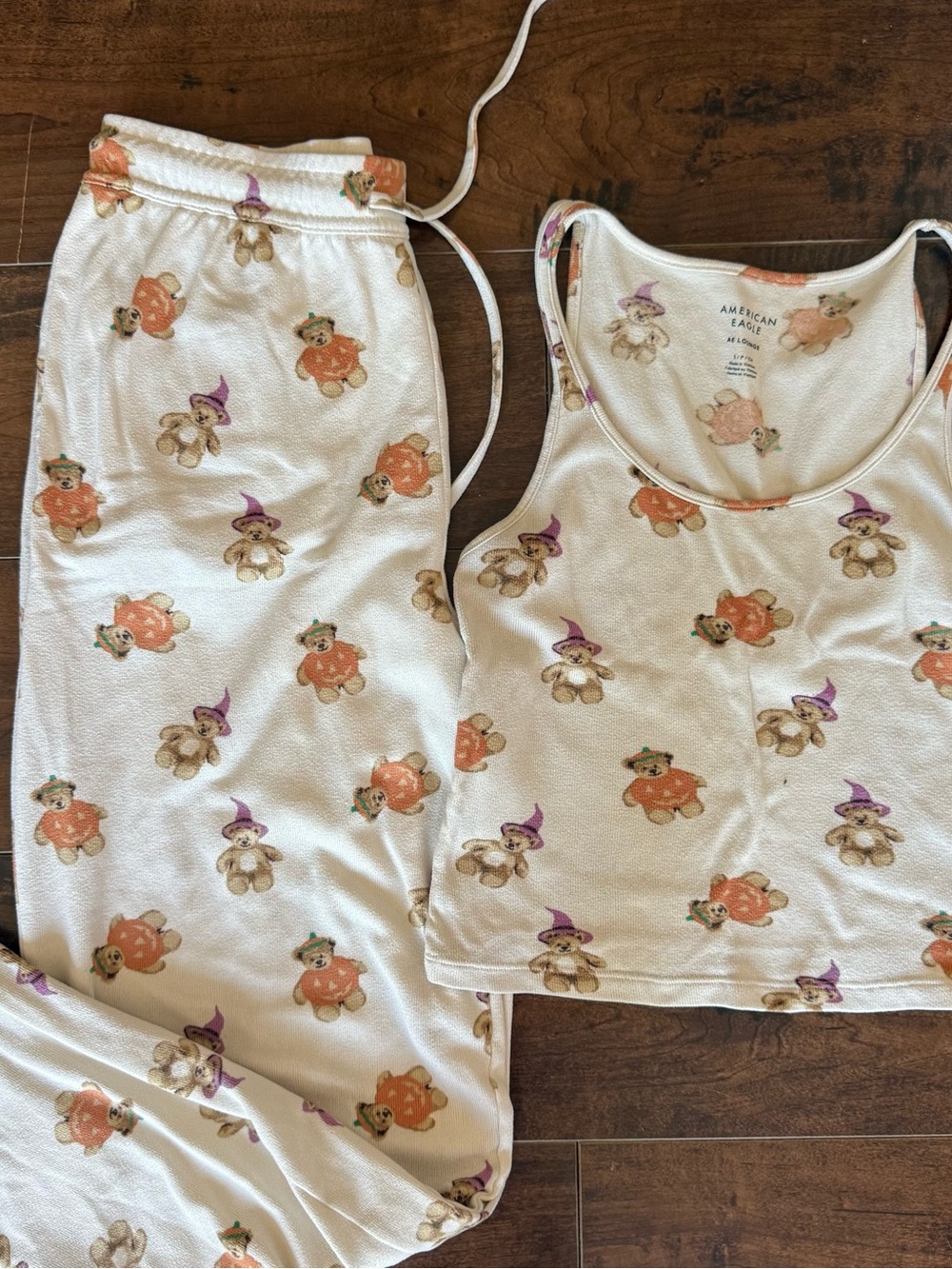 American Eagle Outfitters White Teddy Print Tank & Lounge Pants Set